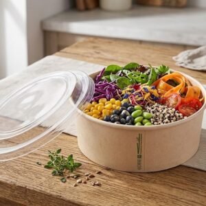 Bowl de Bambú con Tapa Pet. 1000 ml, Pack 50 unid. Precio unidad $ 16,40