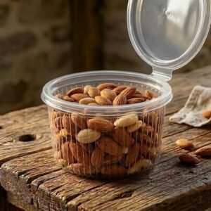 Pote Estriado Tapa Bisagra 12cm x  5,7cm. alto Pack 50 unid. Precio unidad $8,60